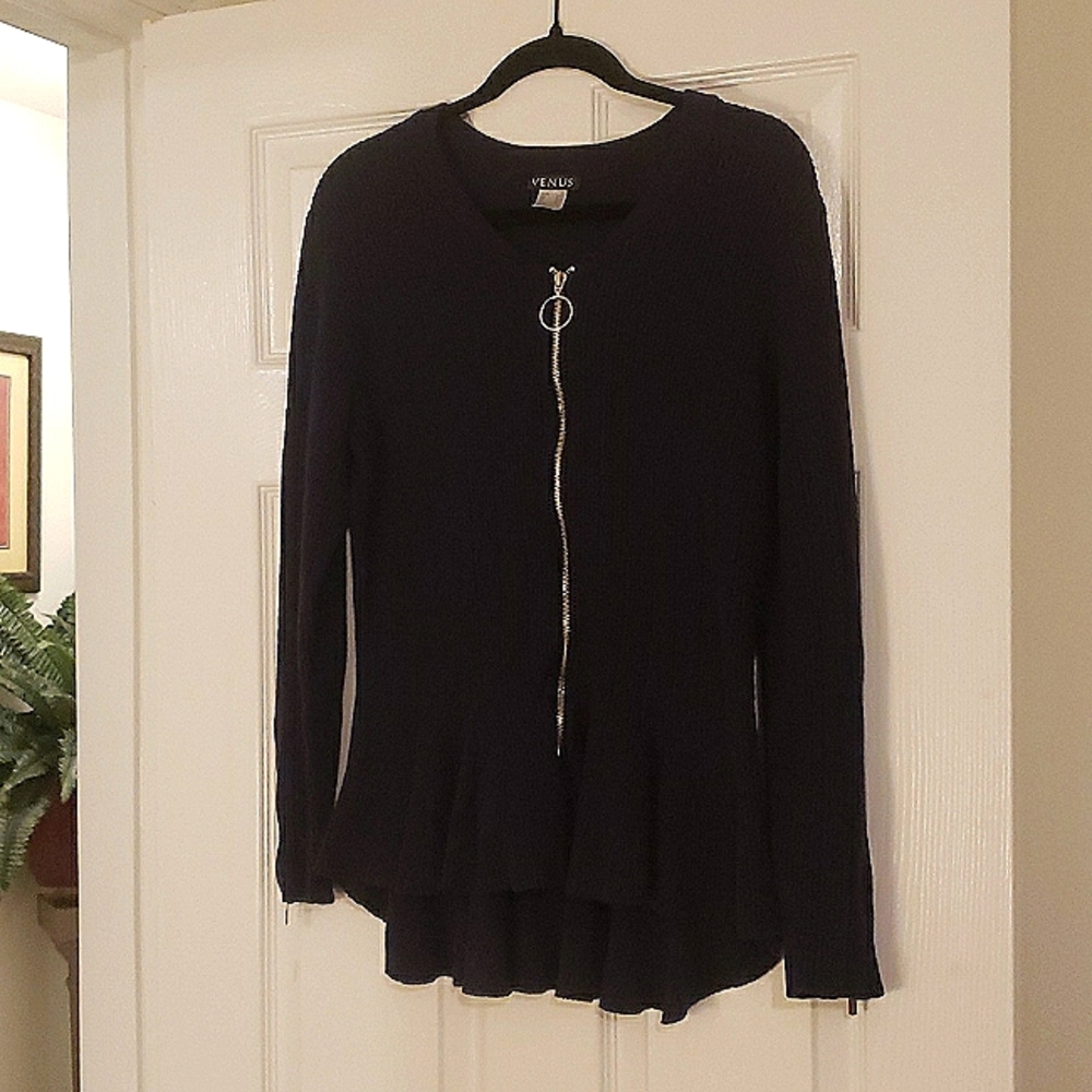Blue long zip up sweater